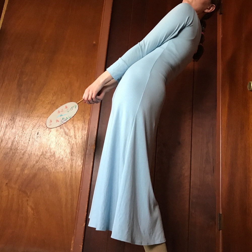 NYC designer pastel blue fit/flare maxi dress